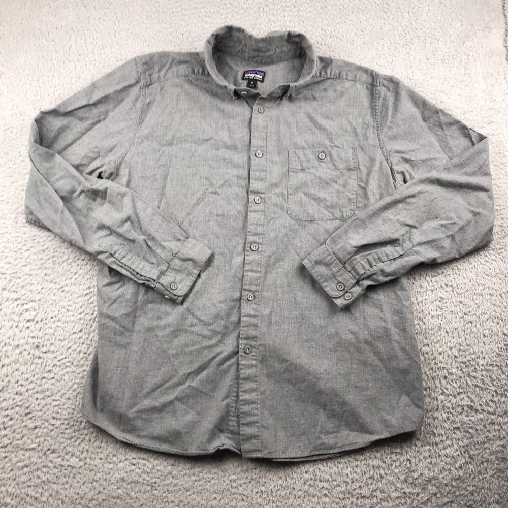 Patagonia Vjosa River Pima Cotton Shirt Mens XL Gray Long Sleeve Pocket *Flaws